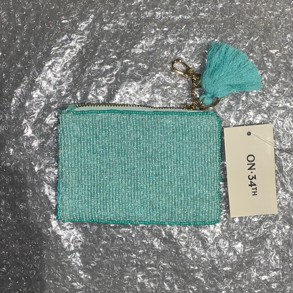 Glass Beaded Coin Purse With Key Chain & Tassel, Color: Pool Blue - Picture 4 of 6